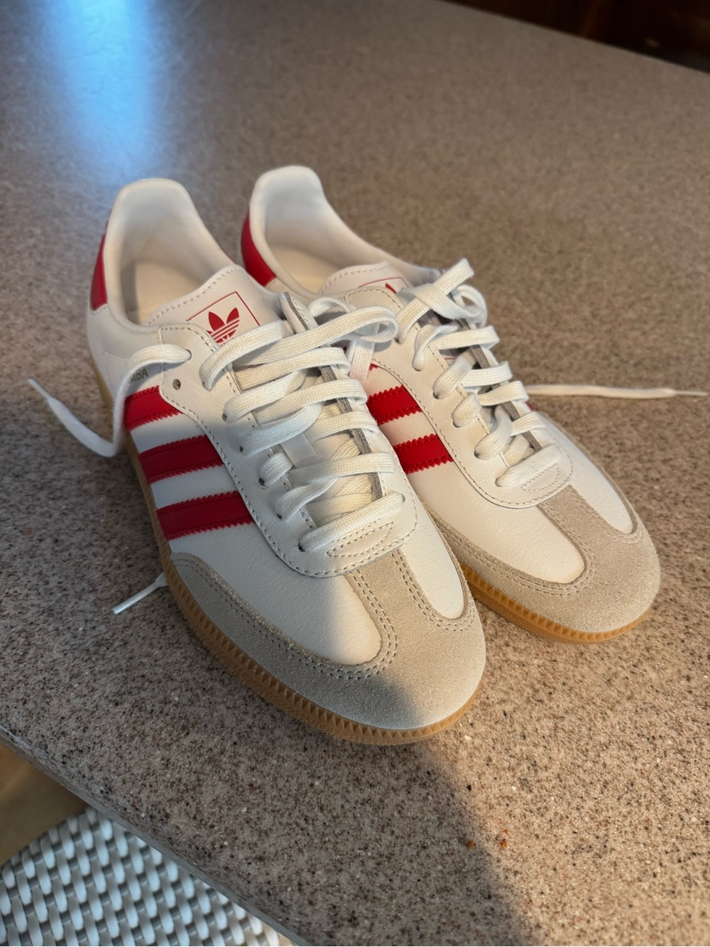 adidas Kids White Sneakers with Red Stripes